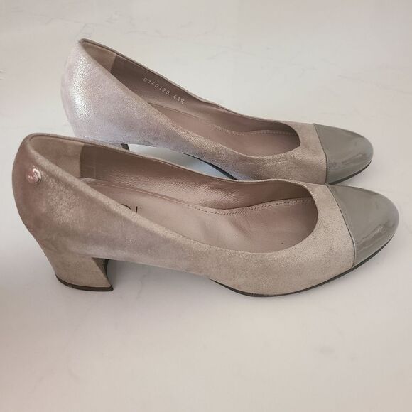 AGL Metallic Patent Leather Cap Toe Block Heel Shoes Pumps Size 41.5 | 11.5 - Picture 5 of 13